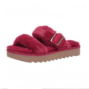 UGG KOOLABURRA Furr-ah Berry Pink Faux Fur Slip On Slipper Sandals | 6